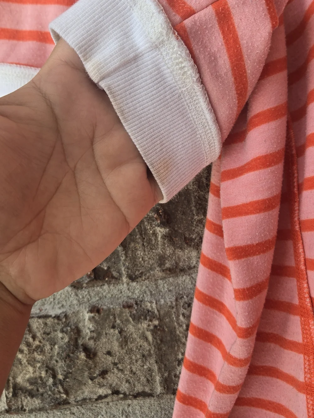 Amazon Women's Pink & Coral Striped Short Sleeve Top / Size L
